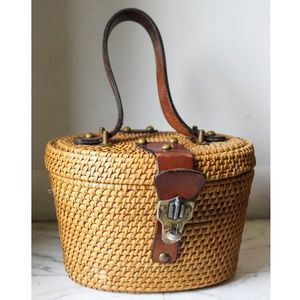 Vintage Handbag Basket Bag Leather Purse Handbag